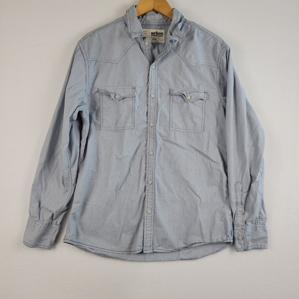 Urban Pipeline Blue Pinstripe Button Down Mens Large Western Yoke Long Sleeve